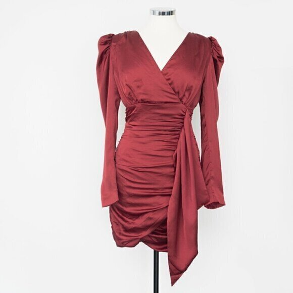 Lavish Alice. Ruby Holiday Satin Wrap Dress. - Picture 2 of 15